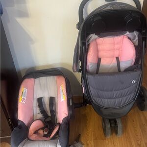 Gray and Pink Kids Stroller and Car Seat Set